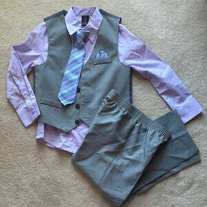 Dockers 4 Piece Gray Suit Vest and Pants with Purple Shirt and Tie Boys Size 5